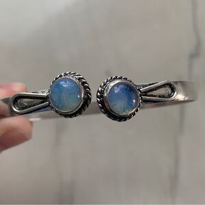 1990 Luminous Silver Bracelet with Opaline Glass Moonstone Accents